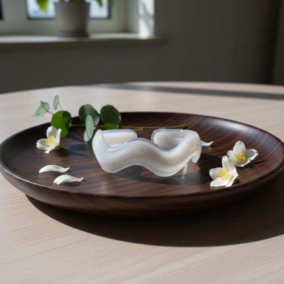 Frost White Resin Wave Bangle Bracelet for Women – Minimal Cuff