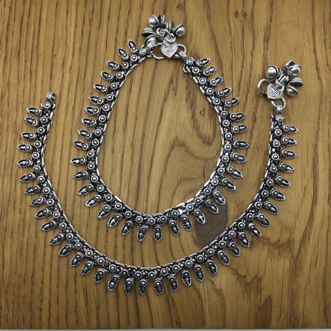 Vintage Oxidized Silver Anklet for Women