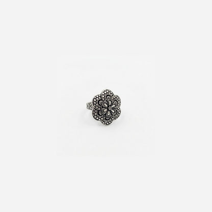 Oxidized German Silver Floral Mandala Statement Ring