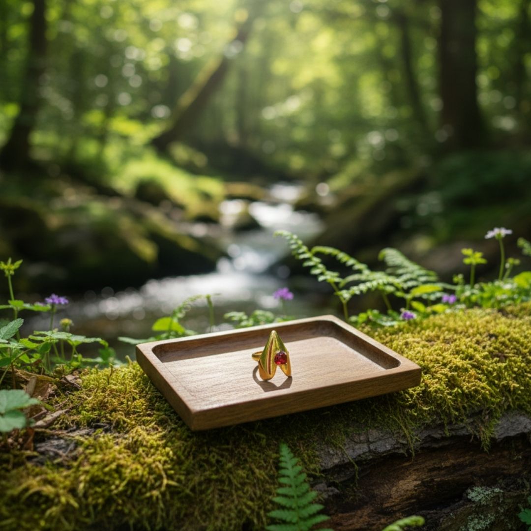 Inferno Gold Statement Ring with Red Crystal