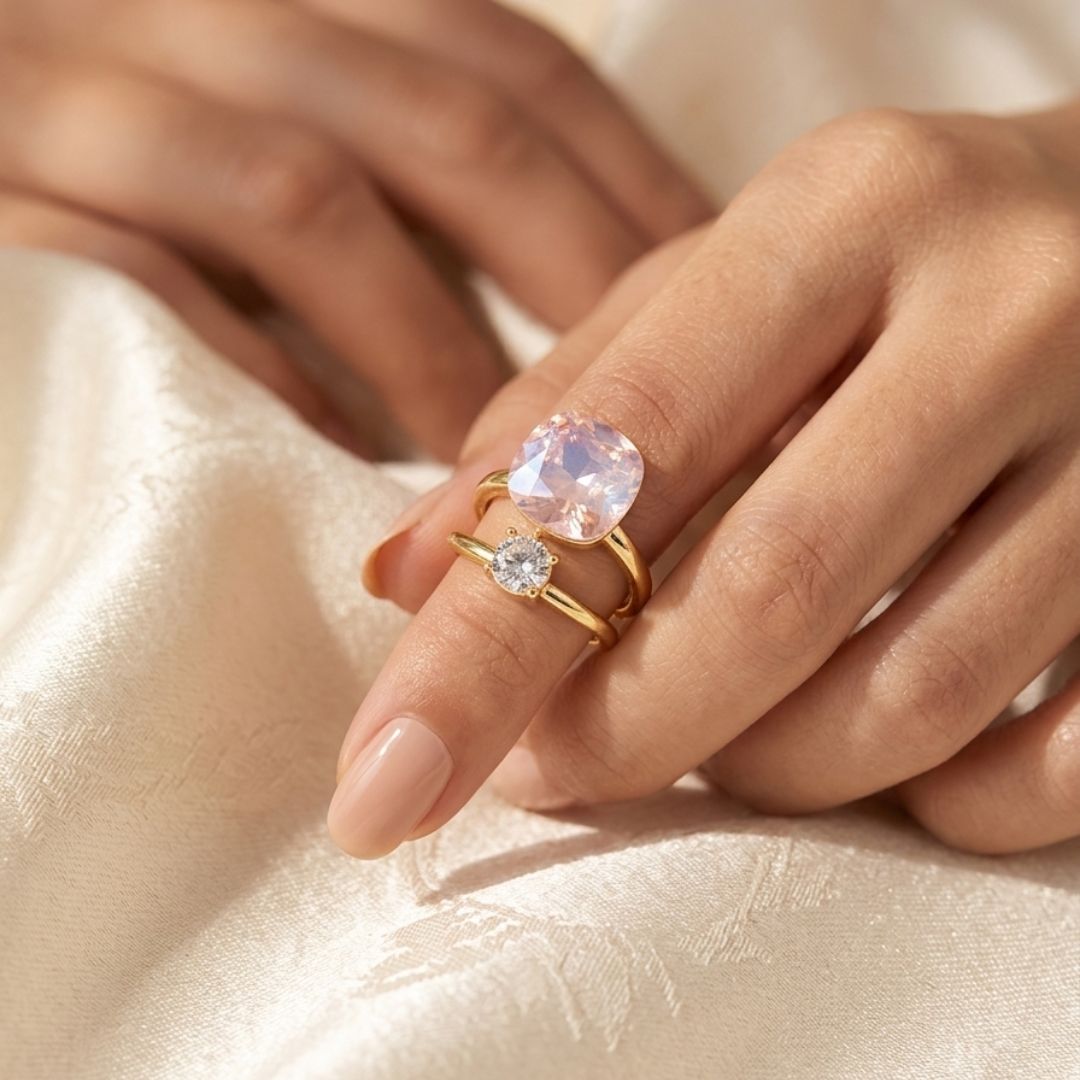 Blush Radiance Double Crystal Ring