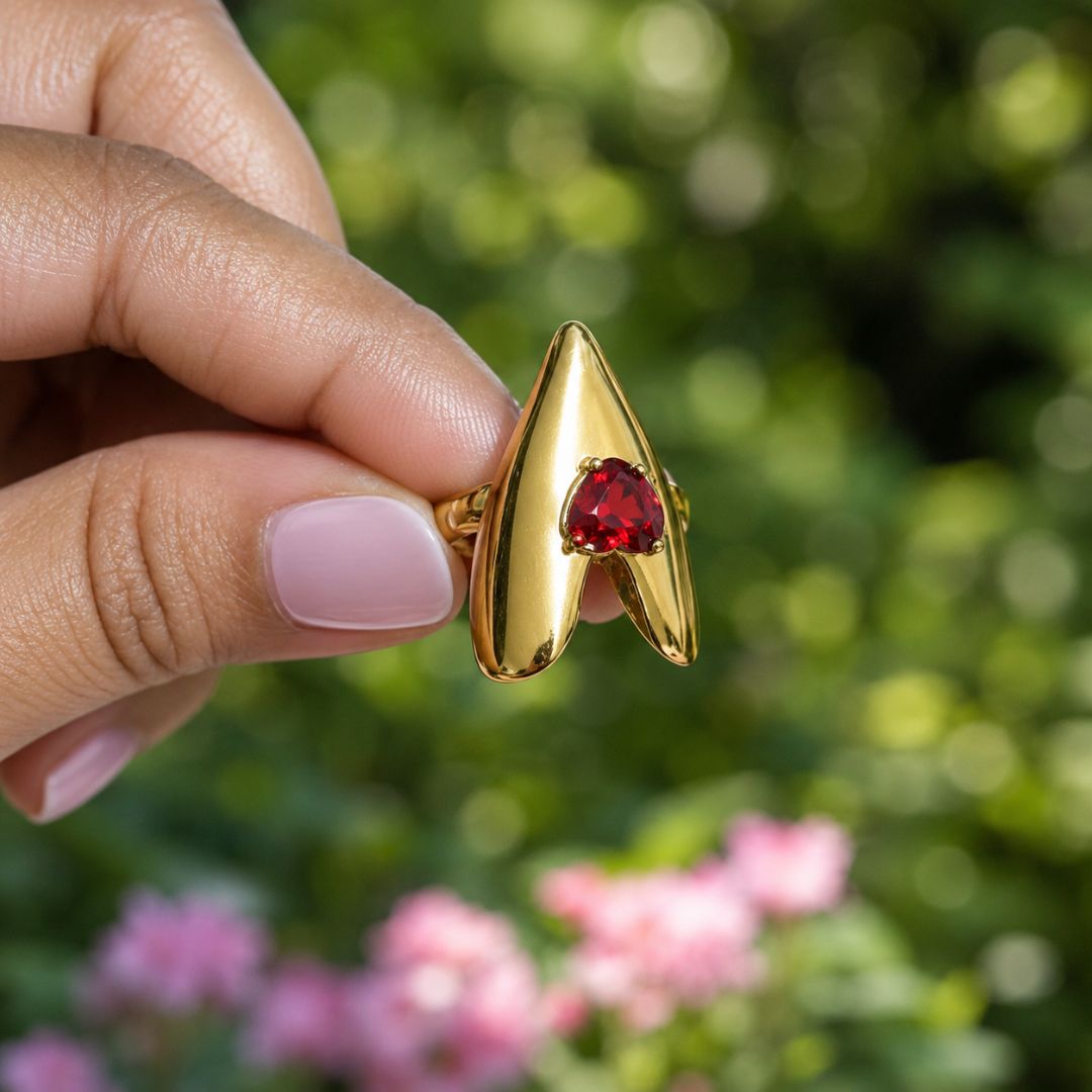 Inferno Gold Statement Ring with Red Crystal