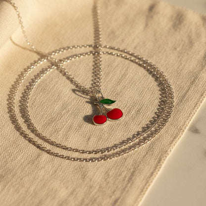 Cherry Charm Kids Necklace – Red Enamel Pendant