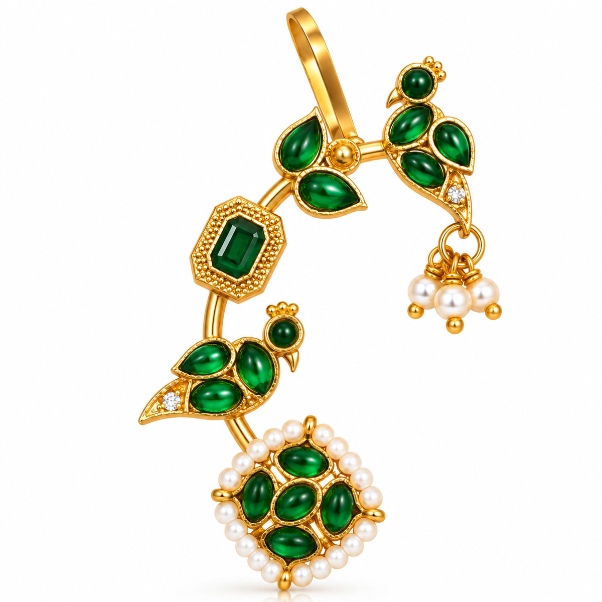 Gold-Plated Contemporary Green Ear Cuff Earrings