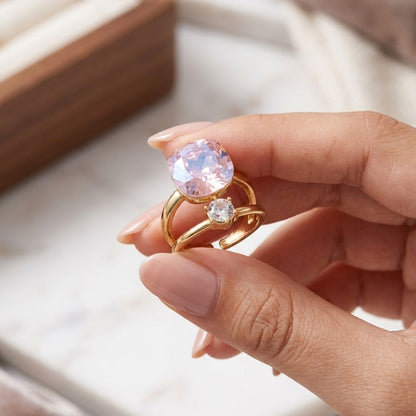 Blush Radiance Double Crystal Ring