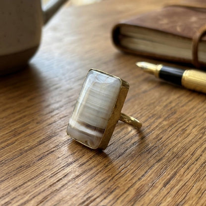 Rectangular Banded Agate Ring – Minimalist Statement Stone Ring