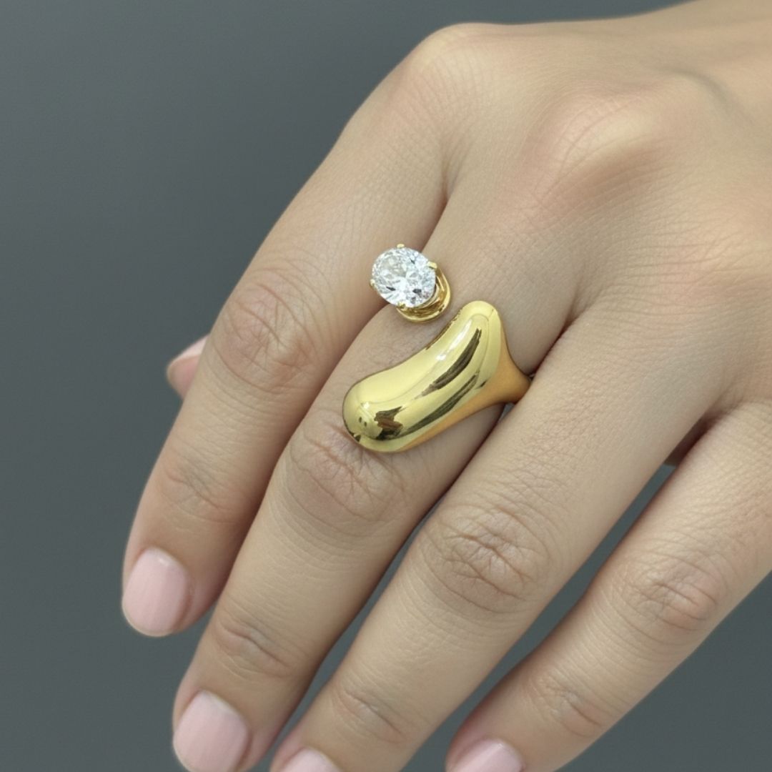 Elysian Gold Statement Ring with Clear Stone