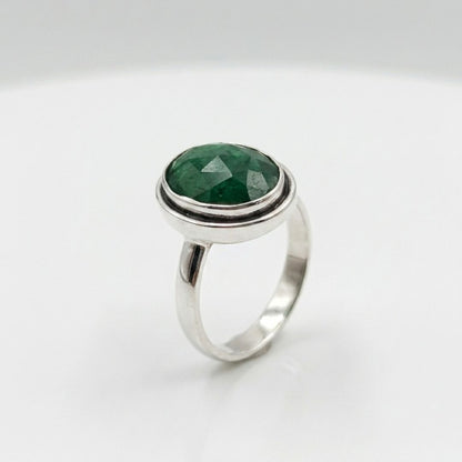German Silver Ring with Green Oval Stone – Handmade Statement Ring