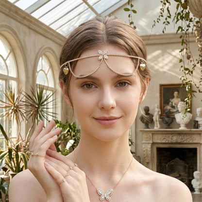 Elegant Gold Butterfly & Heart Charm Double-Layer Headband