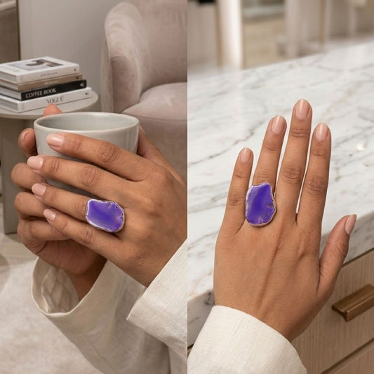 Purple Agate Slice Statement Ring