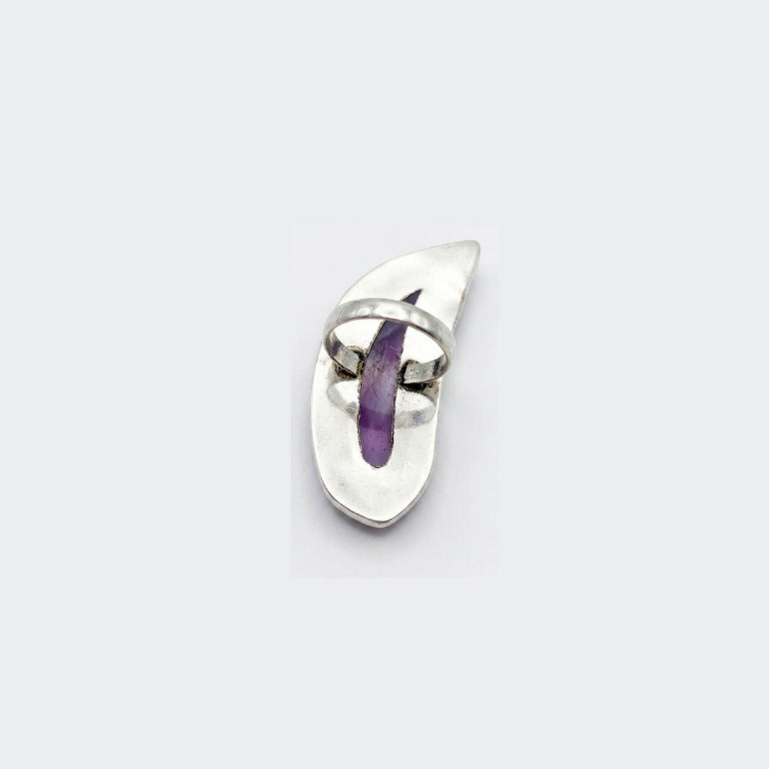 Handcrafted German Oxidized Silver Ring with Natural Purple Agate Slice | Adjustable Statement Ring