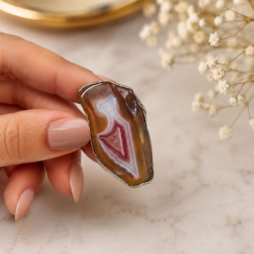 Agate Statement Ring with Natural Banded Stone