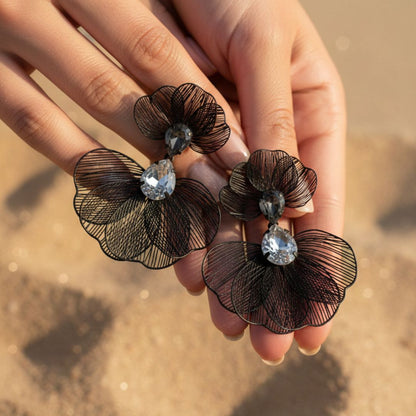 Black Floral Statement Earrings for Women – Lightweight Party Wear Earrings for Girls