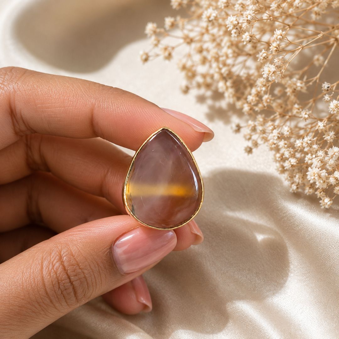 Teardrop Amethyst & Golden Quartz Gemstone Pendant