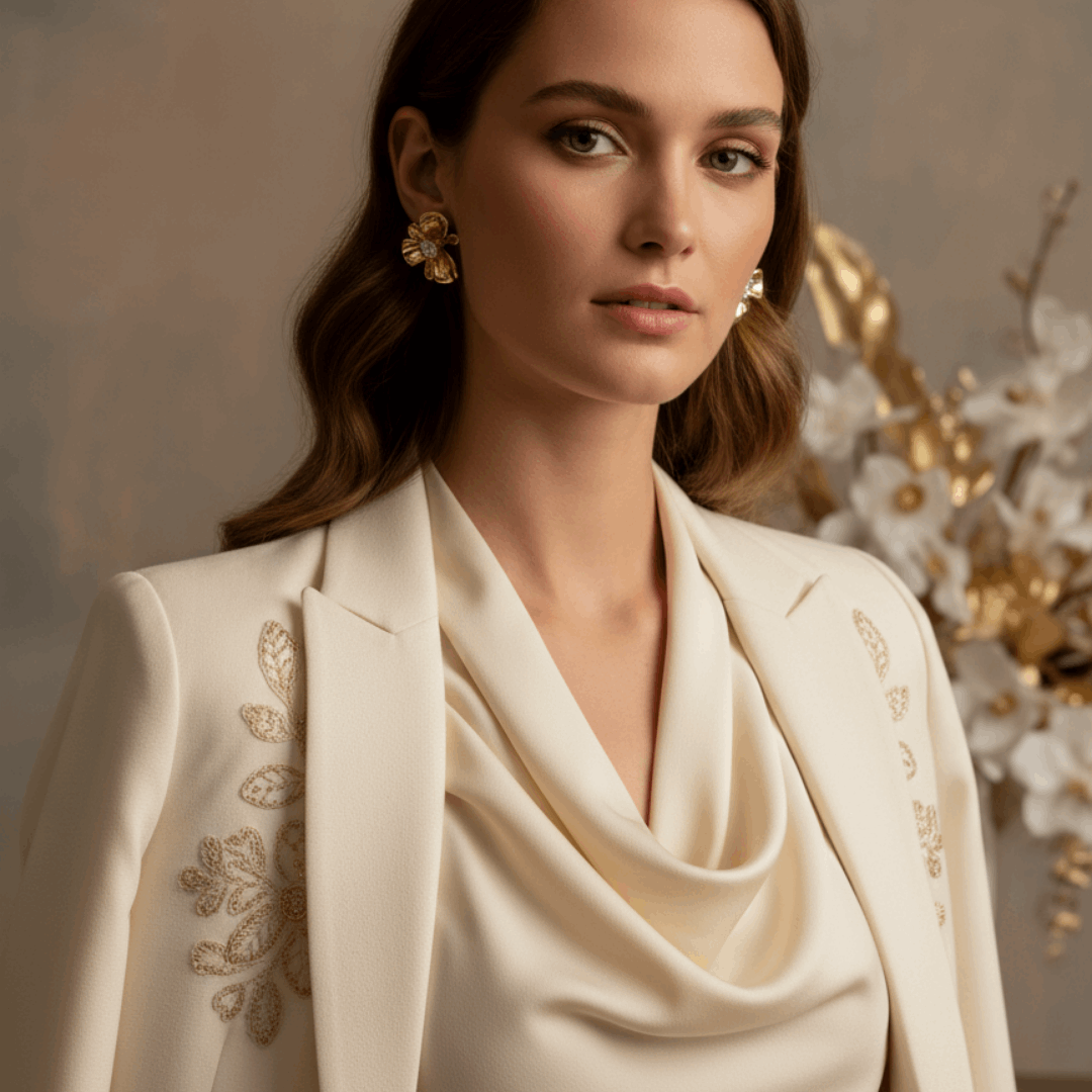 Gold Flower Crystal Stud Earrings