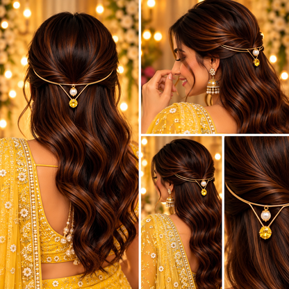Gold-Plated Yellow Stone Pearl Hairlet for Women