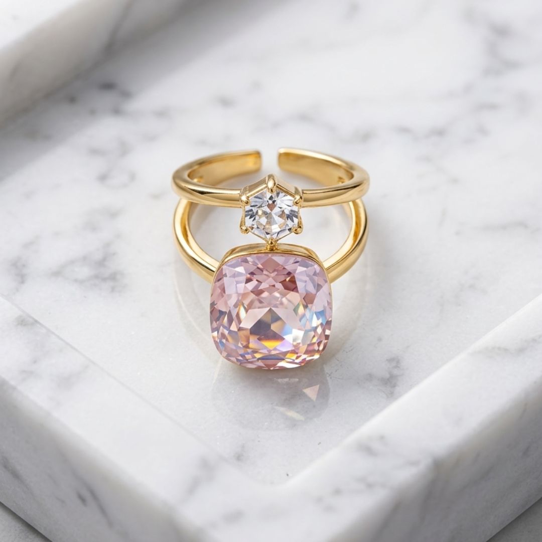 Blush Radiance Double Crystal Ring