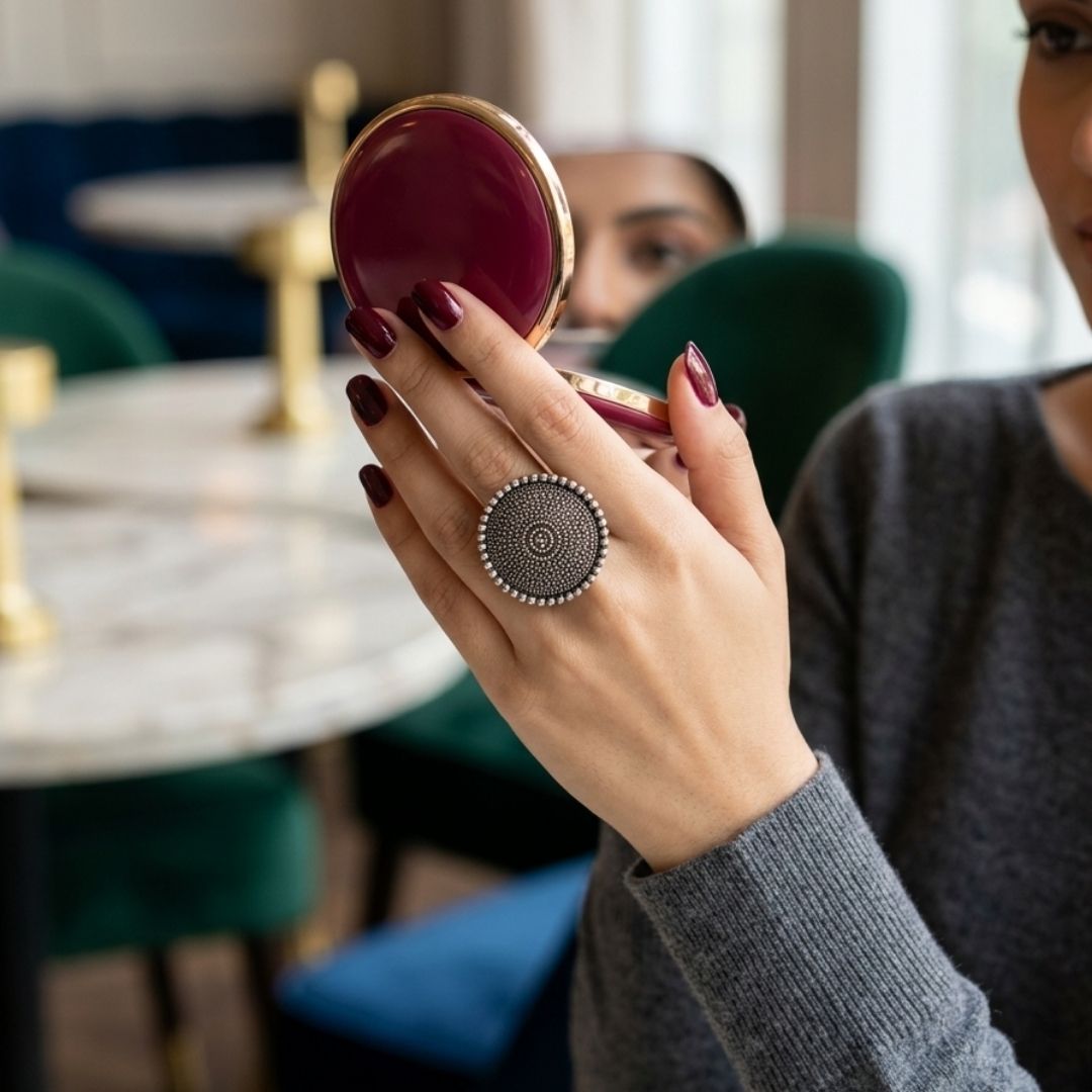 Elegant German Silver Oxidized Circular Statement Ring