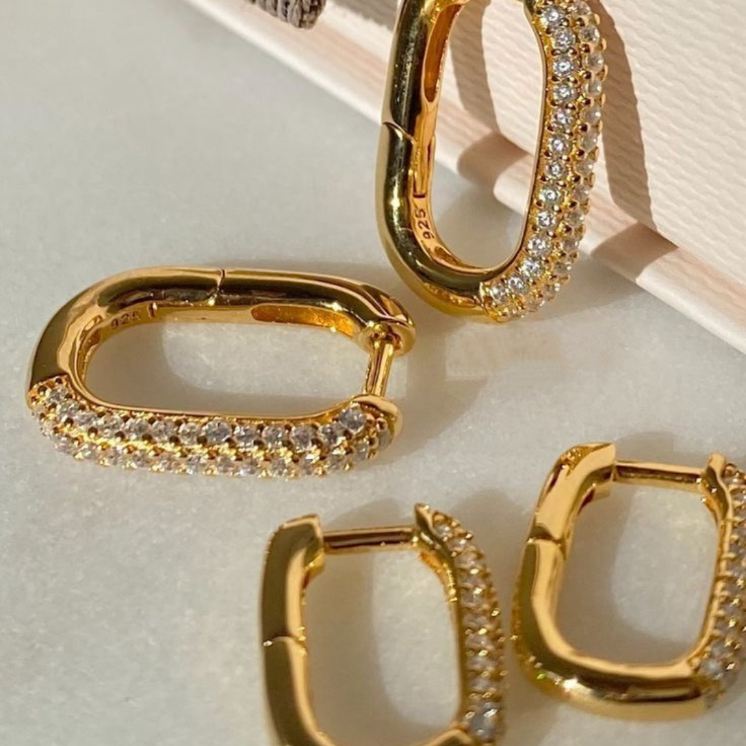 18K Gold Plated Sparkle Box Earrings
