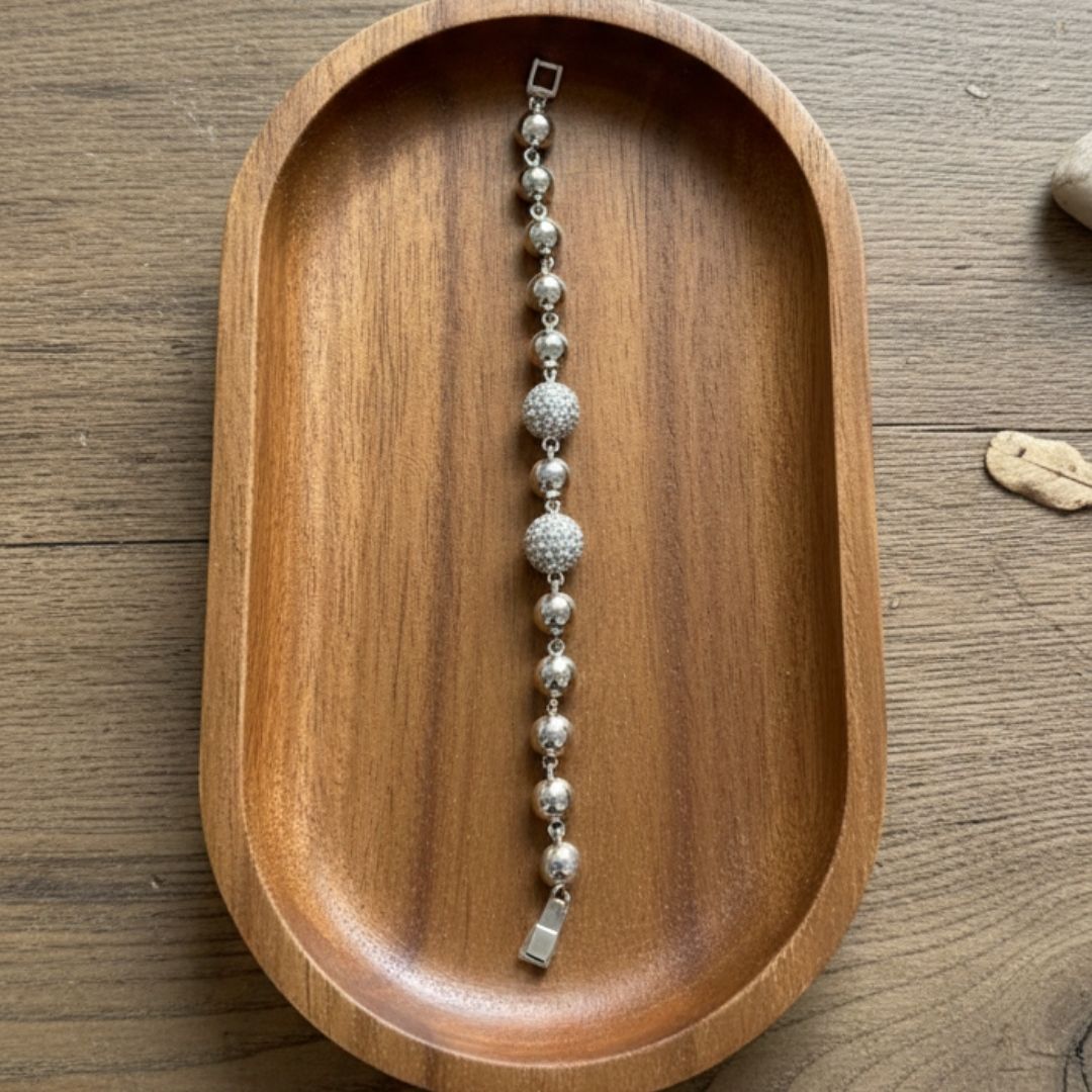 Classic Silver Bead Bracelet with Crystal Accents