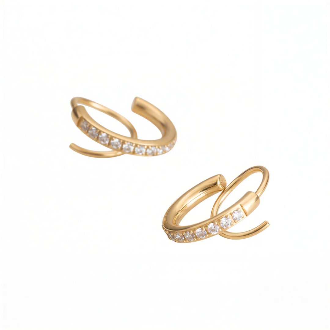 Anti-Tarnish 18K Gold Plated Diamond-Style Hoop Earrings