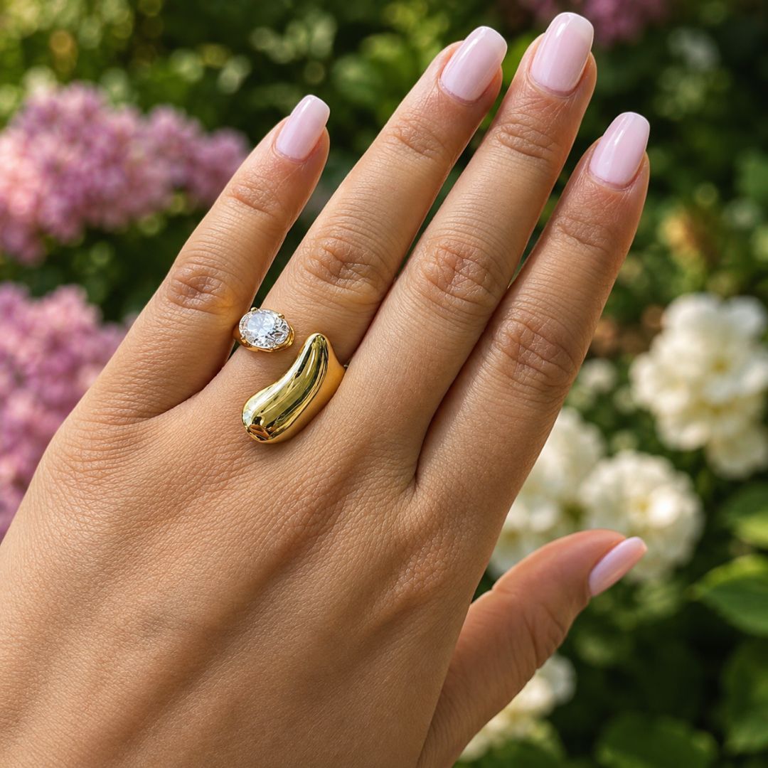 Elysian Gold Statement Ring with Clear Stone