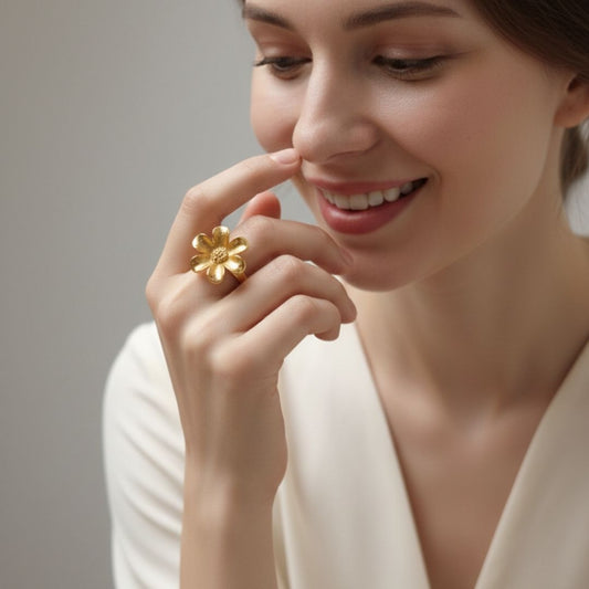 18K Gold Plated Anti‑Tarnish Flower Ring for Women