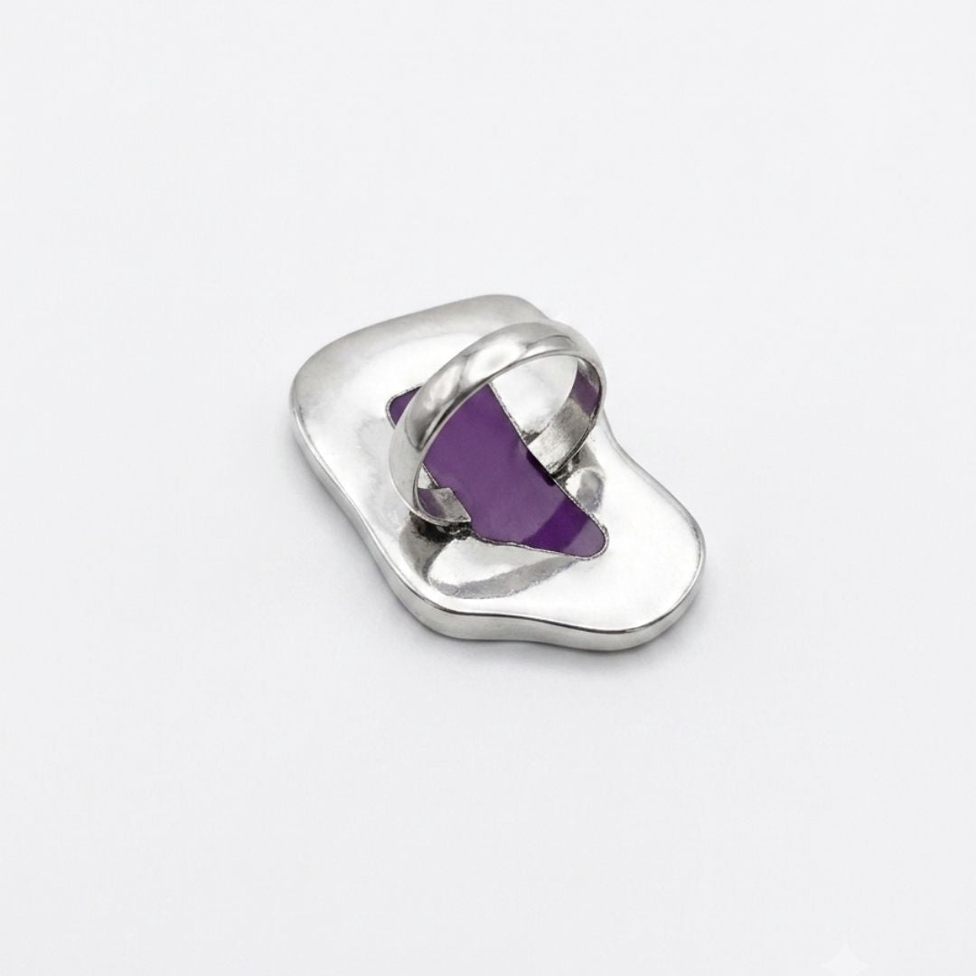 Natural Purple Agate Freeform Ring in German Oxidized Silver | Adjustable Boho Statement Jewelry