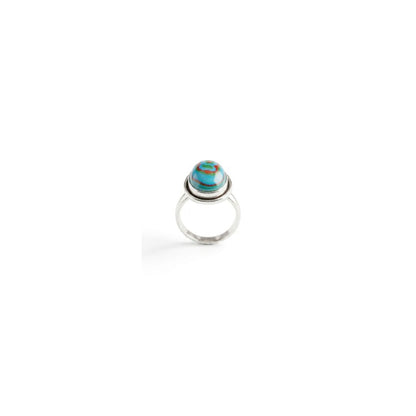 German Silver Ring with Multicolor Oval Stone – Handmade Statement Ring