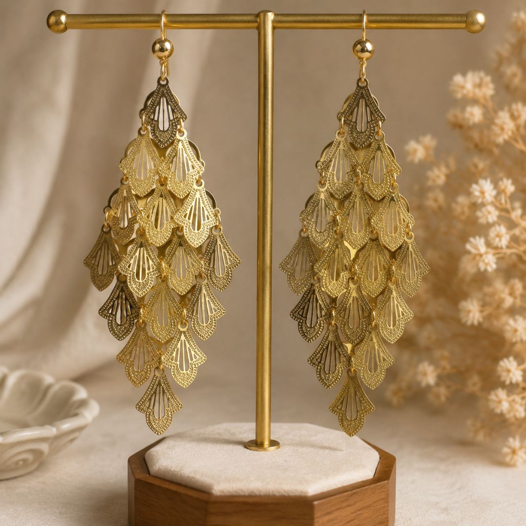 Elegant Gold Filigree Cascade Earrings