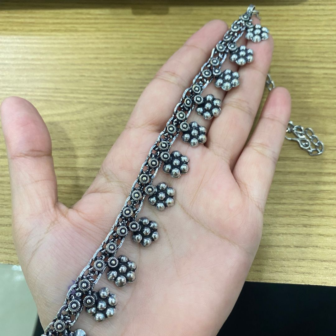 Vintage Oxidized Silver Tribal Anklet for Women