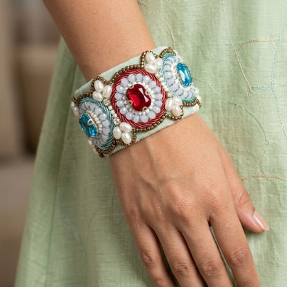 Handcrafted Beaded Statement Cuff Bracelet with Gemstone Accents