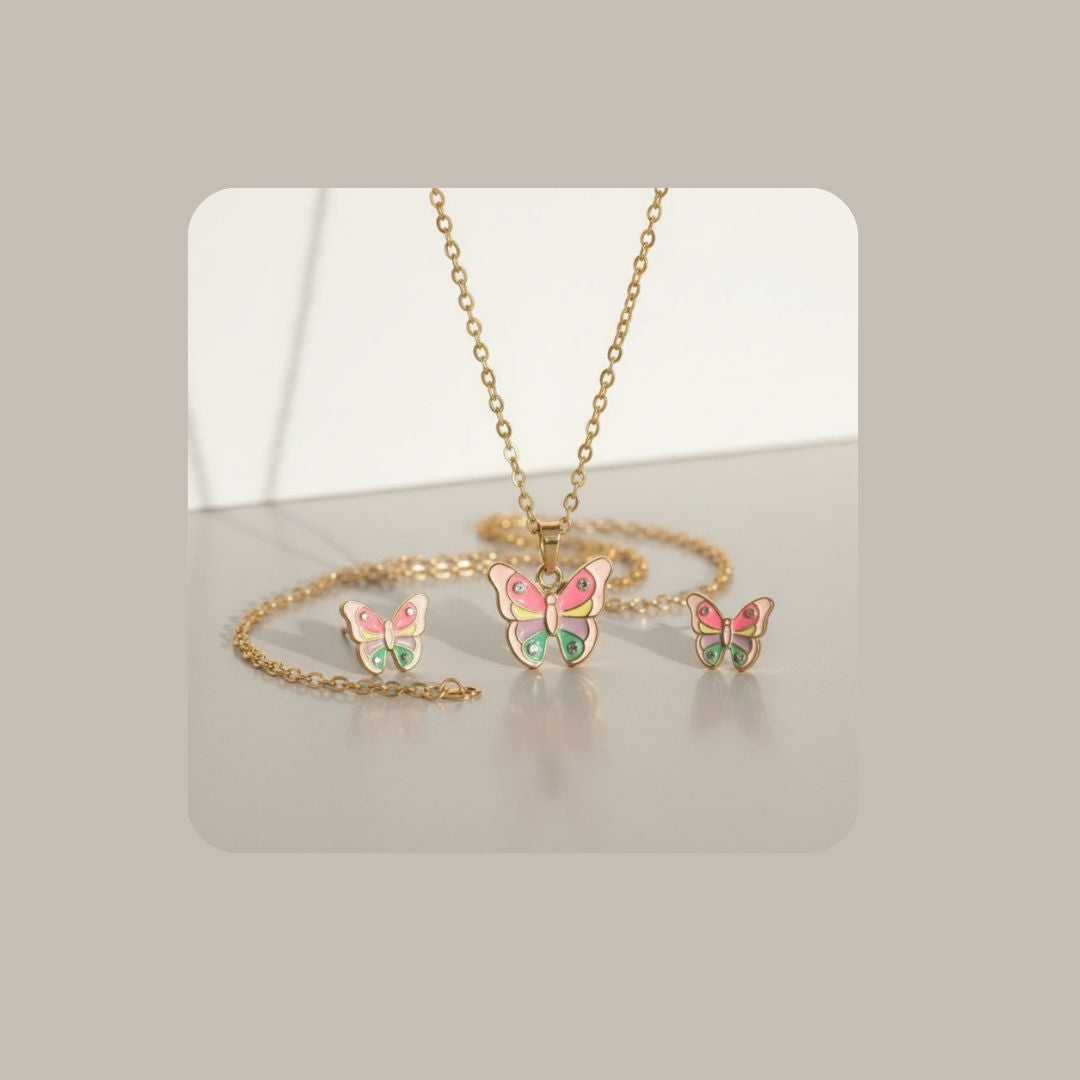 Pastel Heart Flower Jewelry Set – Kids Necklace & Earrings