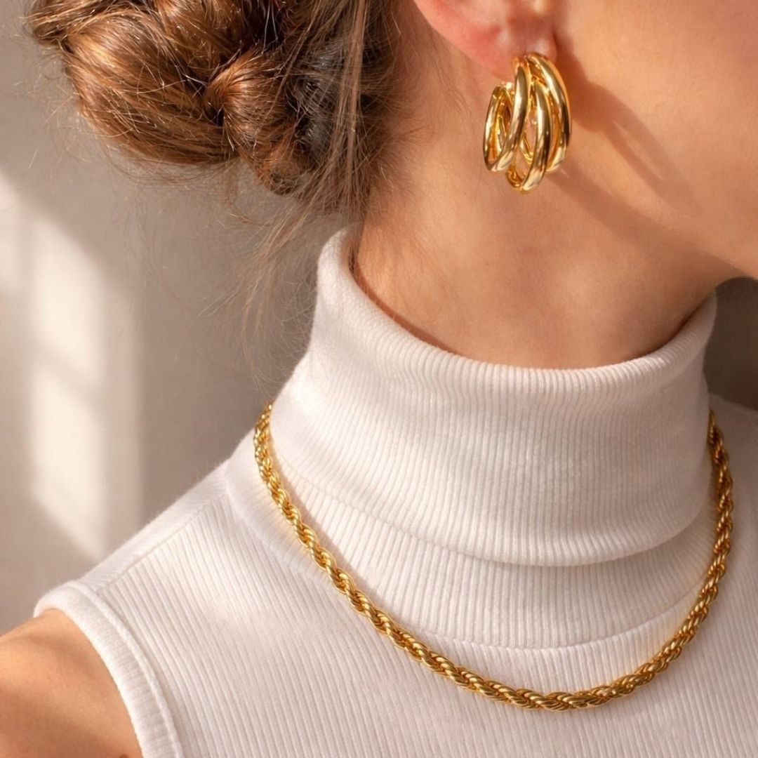 Gold Plated Stainless Steel Anti Tarnish Twisted Chain Necklace