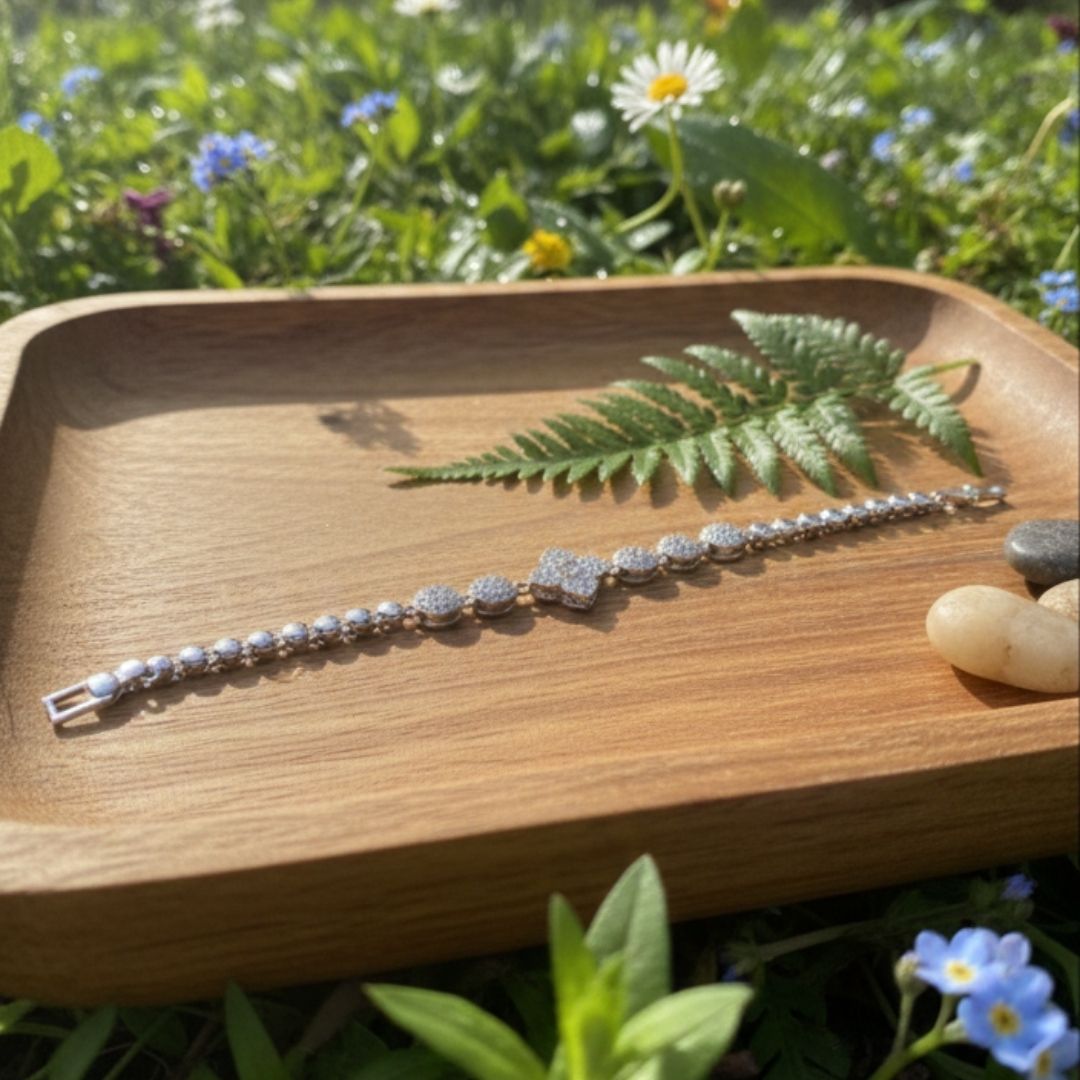 Classic Silver Bead Bracelet with Crystal Accents