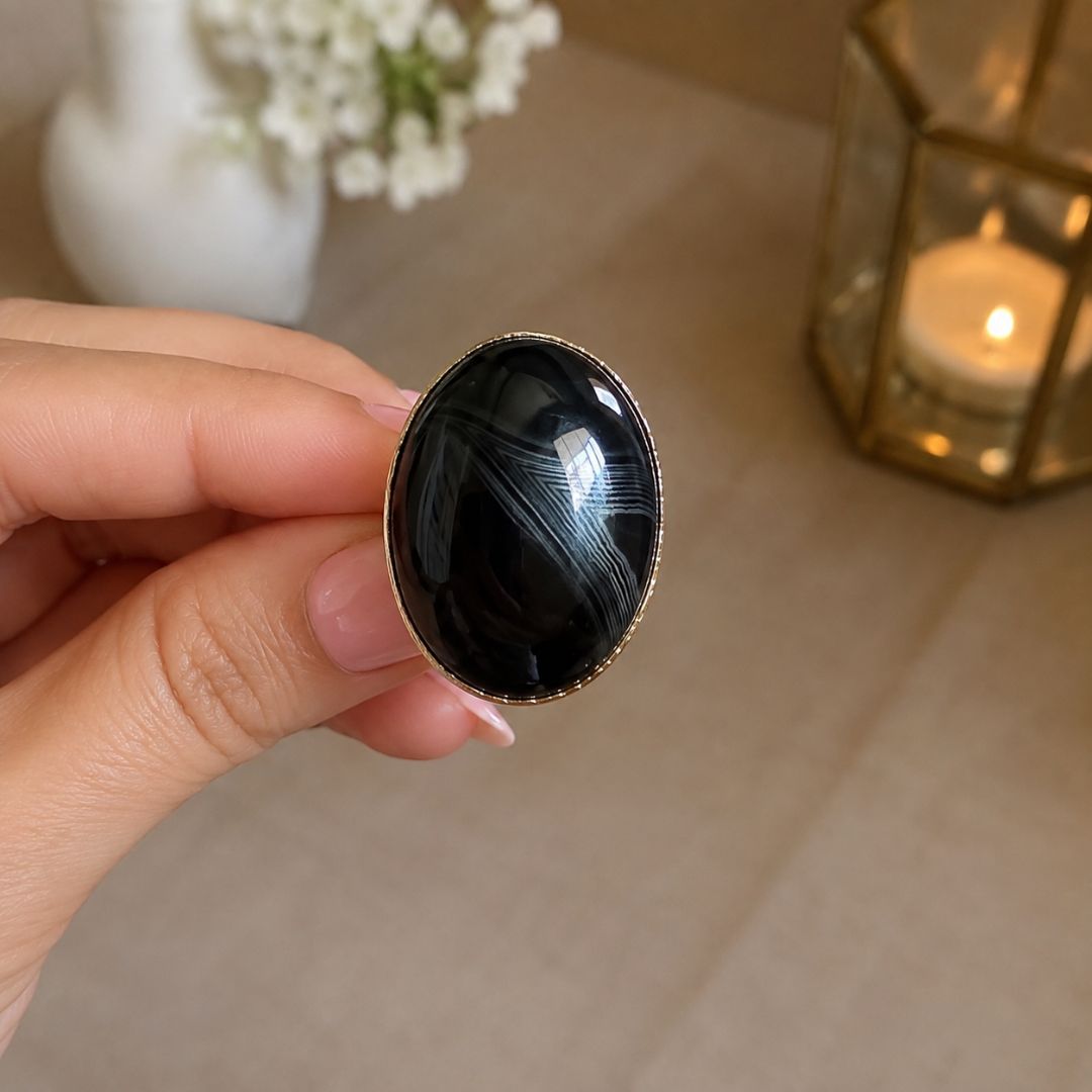 🖤 Midnight Veil Agate Ring