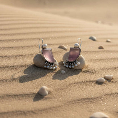 Oxidized Light Purple Stone & Pearl Danglers