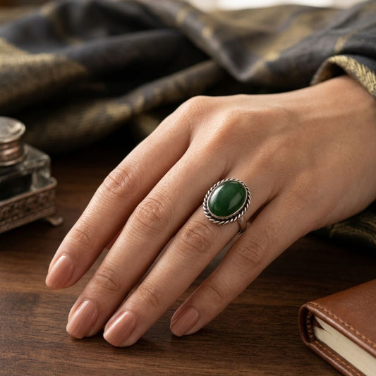 Vintage Lapis Green Stone Silver Ring