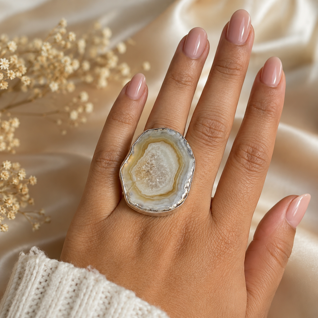 Natural Agate Slice Ring
