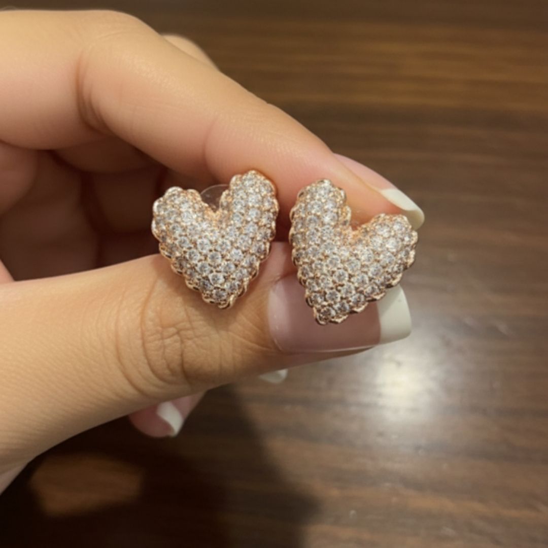 Sparkling Rose Gold Heart Earrings