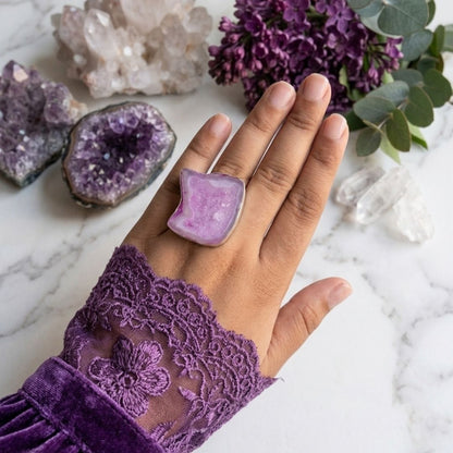 Pink Druzy Agate Statement Ring in Sterling Silver