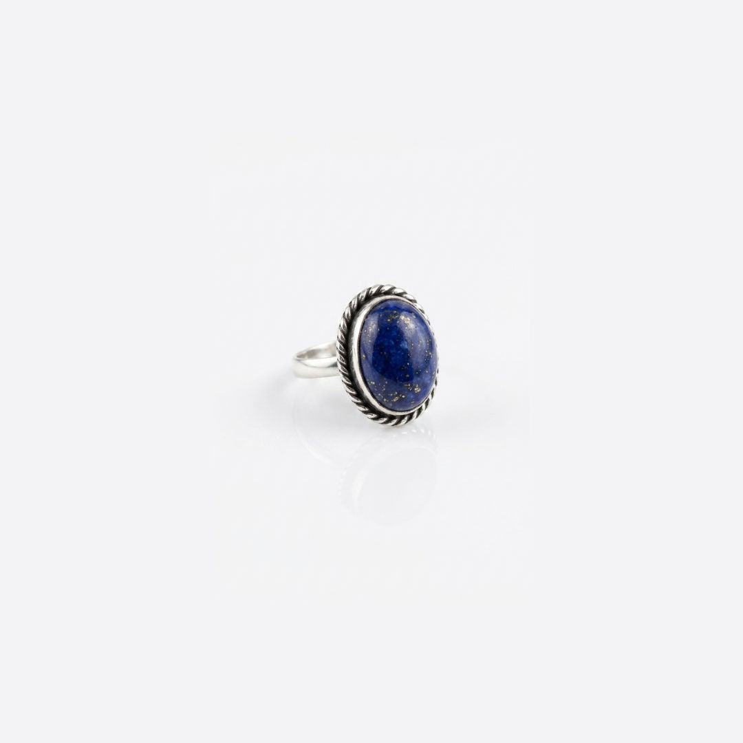 German Silver Ring with Blue Oval Stone – Vintage Handmade Statement Ring