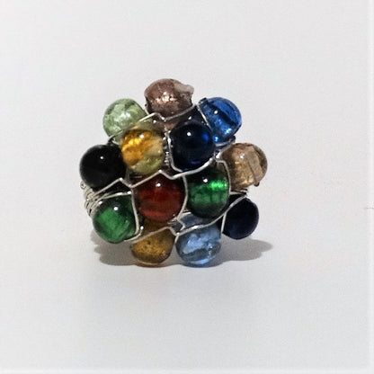 Handmade Multi Color Beaded Wire Wrap Cluster Ring