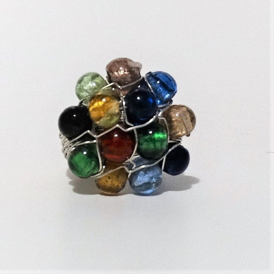 Handmade Multi Color Beaded Wire Wrap Cluster Ring