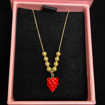Minimal Gold Chain Strawberry Pendant Necklace