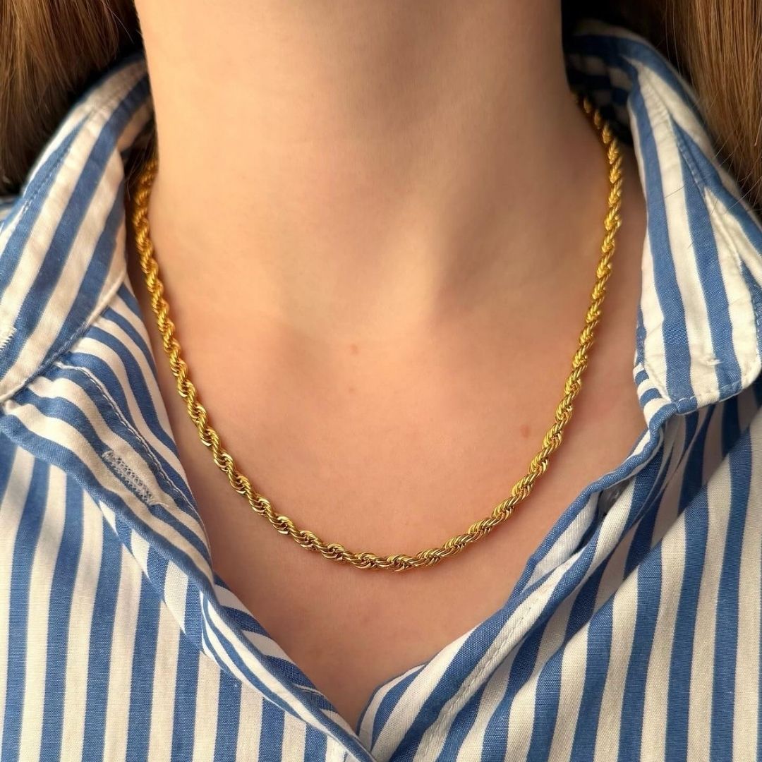 Gold Plated Stainless Steel Anti Tarnish Twisted Chain Necklace