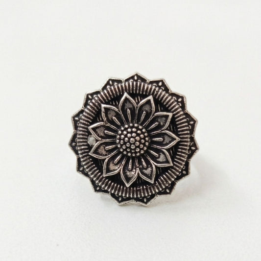 Oxidized German Silver Sunflower Floral Statement Ring