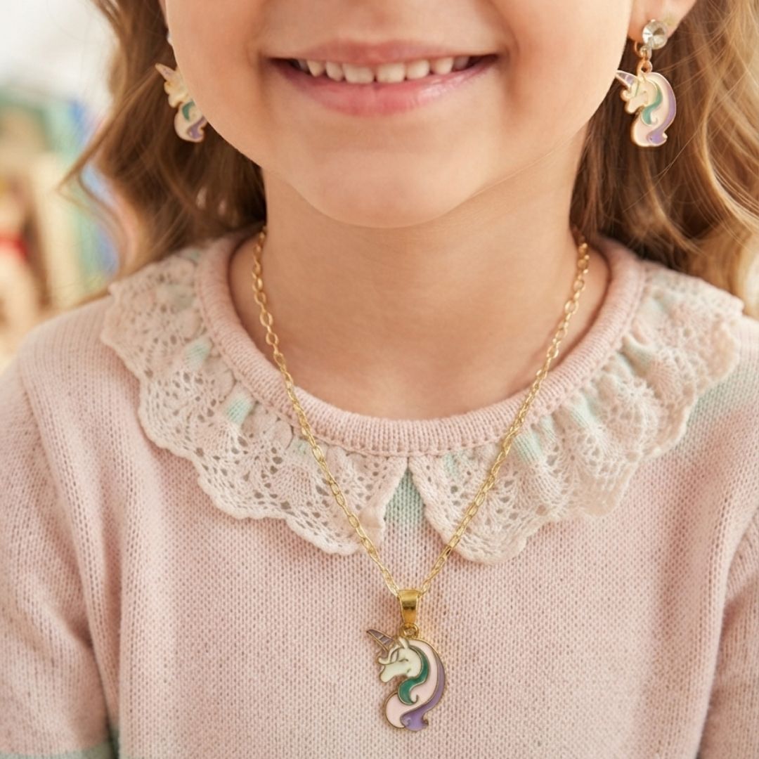 Magical Unicorn Necklace & Earrings Set for Girls