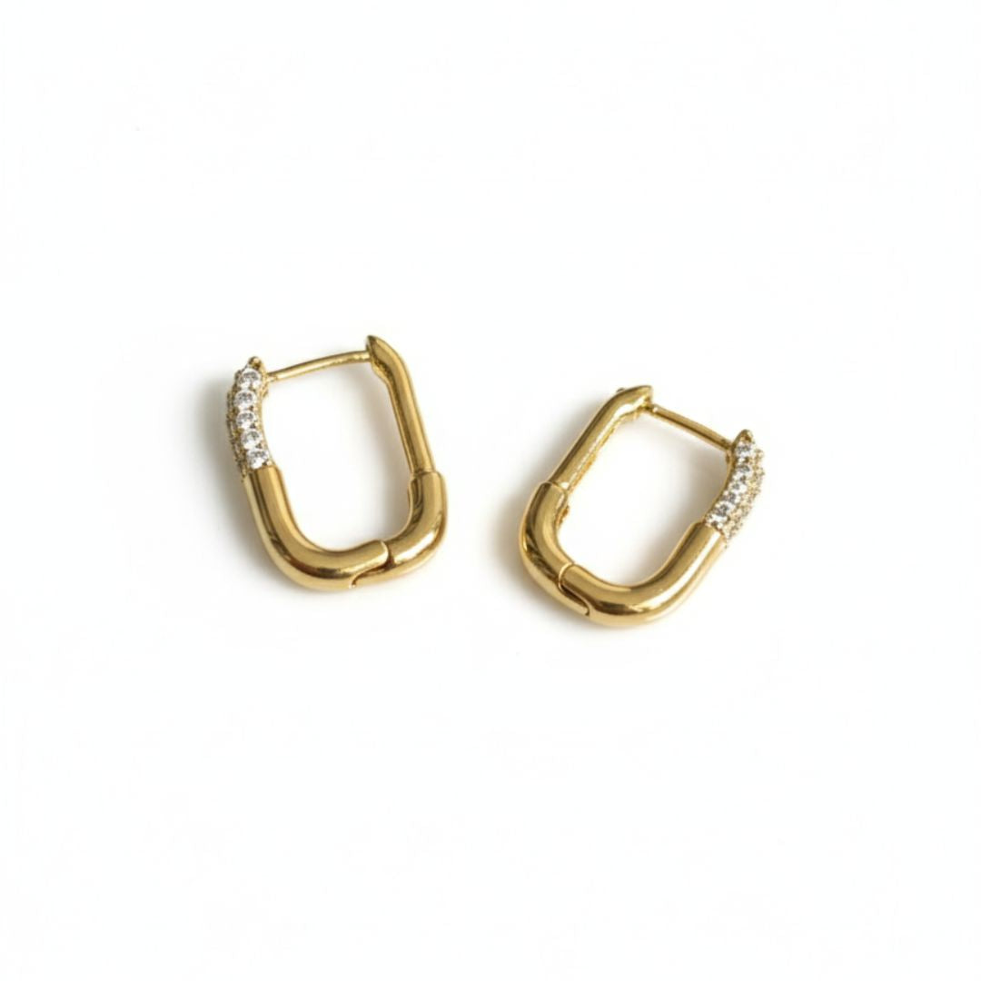 Gold Plated CZ Square Hoop Earrings | Anti-Tarnish