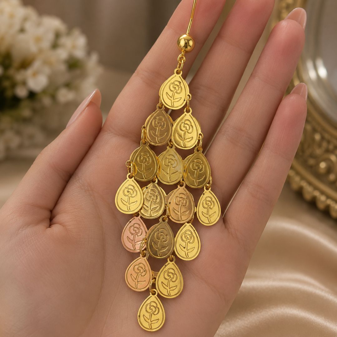Elegant Gold Floral Drop Earrings